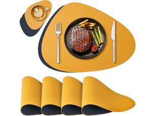 Ensemble de sets de table en similicuir imperméable – réversibles et antidérapants – résistants à la chaleur jusqu'à 80°c – lot de 4 – bleu orange