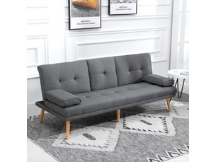 Canapé convertible 3 places avec dossier réglable 3 positions, table rabattable et porte-gobelets, en polyester gris foncé