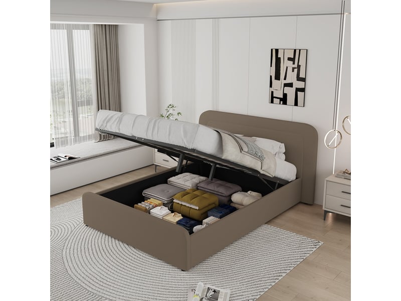  Lit avec coffre de rangement 160x200cm en velours marron boise  - Conforama E
