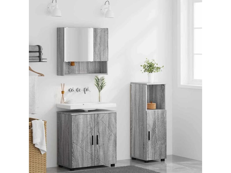 Ensemble de mobilier de salle de bain 3 pc gris sonoma cf64388 - Conforama D