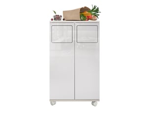 Meuble de tri des déchets 46,7 x 35 x 80 cm blanc brillant mdf, 2 compartiments sur roulettes cuisine