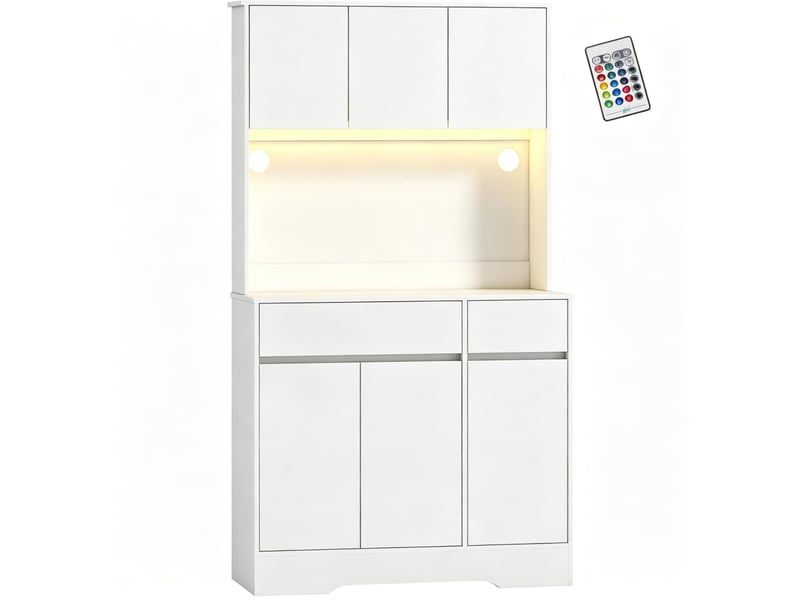  Buffet de cuisine haut avec plan de travail, 6 portes et led rgb homvra  - Conforama A