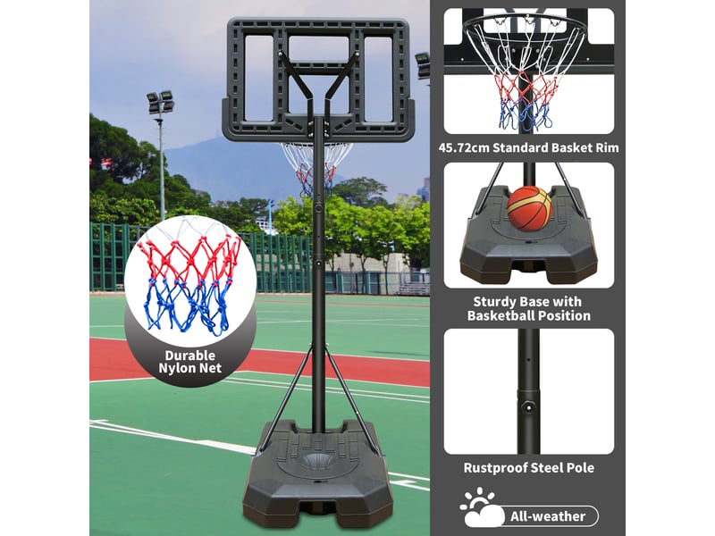  Panier de basket extérieur réglable 198,12–304,8 cm, panneau pvc, filet résistant, roulettes  - Conforama B