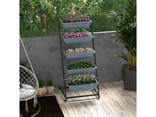 Porte-plantes sur roulettes 5 niveaux 65x67x145 cm – gris – acier, drainage et usage intérieurextérieur