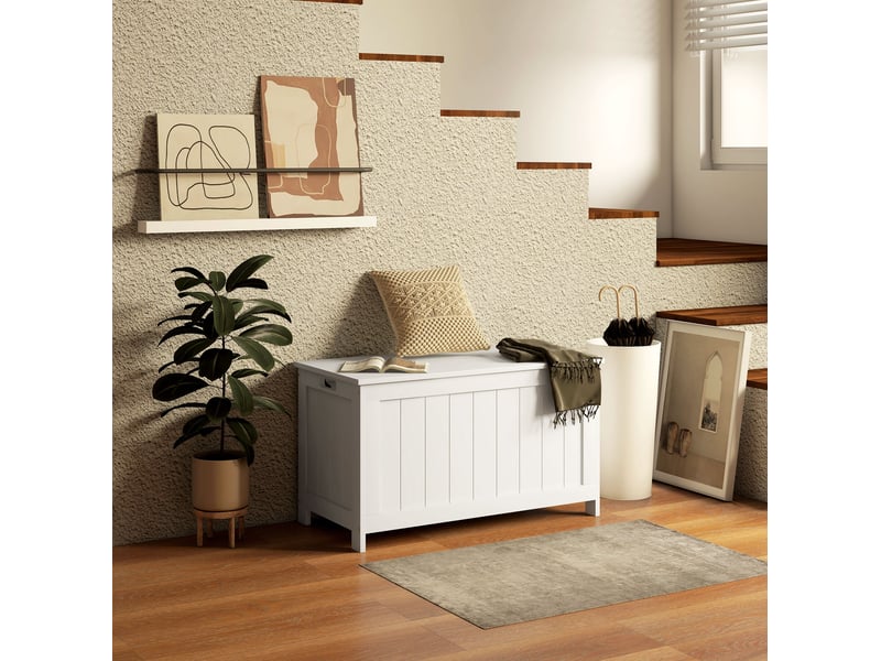  Coffre de rangement avec couvercle et poignées 81 x 40 x 46 cm blanc cravdom  - Conforama B