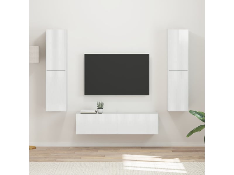  Ensemble meuble tv - banc tv - meuble de rangement 6 pcs blanc brillant bois d'ingénierie  - Conforama B