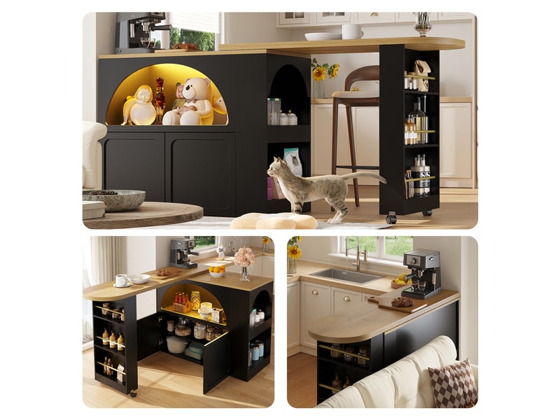  Table de bar noir - 205 cm led mdf table de bar noir - Conforama B