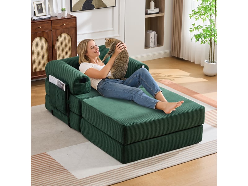 Canapé droit fixe 1 place tissu vert canapé compressible - Conforama B