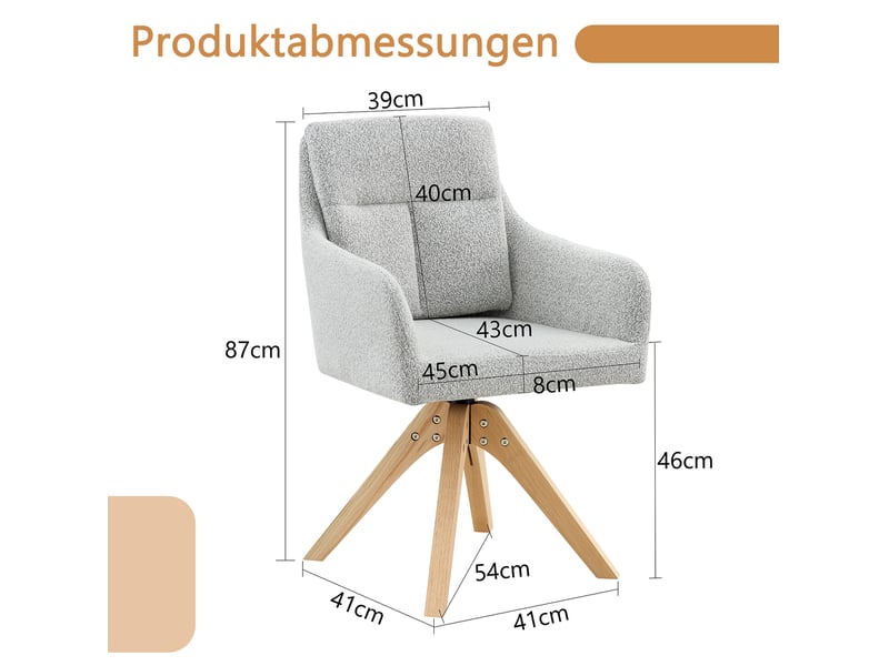  Lot de 2 chaises de salle à manger pivotantes 360° en velours structuré gris clair et bois  - Conforama E