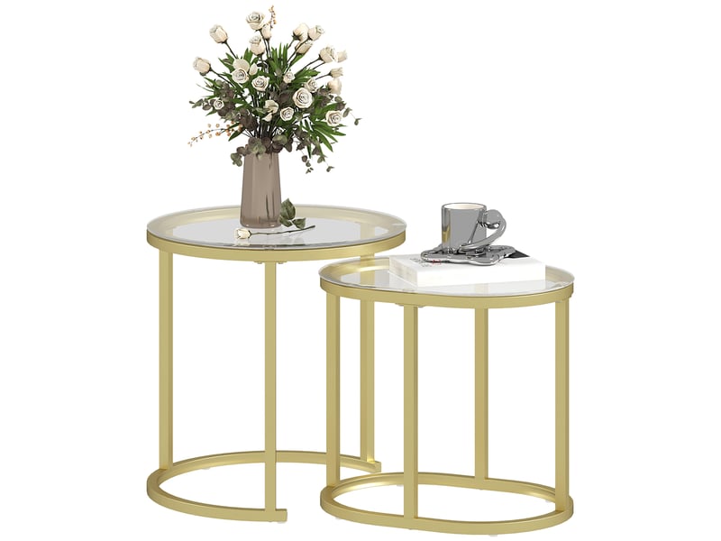  Tables basses gigognes encastrables lot de 2 tables d'appoint pour salon en acier or et verre trempé transparent T1003-01-10656 - Conforama C