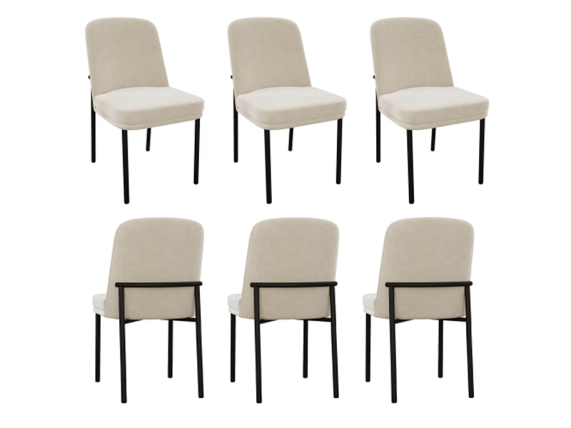  Lot de 6 chaises de salle à manger, chaises beiges avec assises rembourrées et pieds en métal noir, en velours  - Conforama A