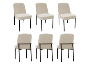 Lot de 6 chaises de salle à manger, chaises beiges avec assises rembourrées et pieds en métal noir, en velours