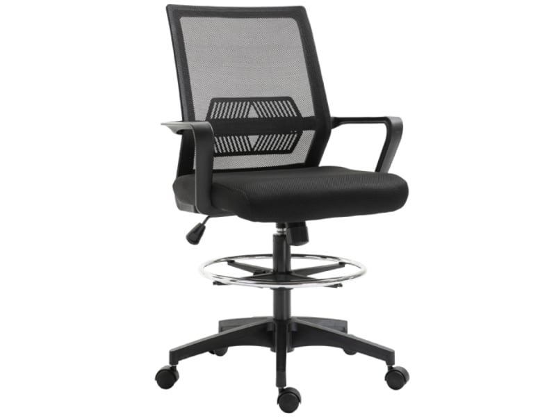  Chaise de bureau ergonomique en mesh noir, soutien lombaire, repose-pieds, inclinable, réglable en hauteur  - Conforama A