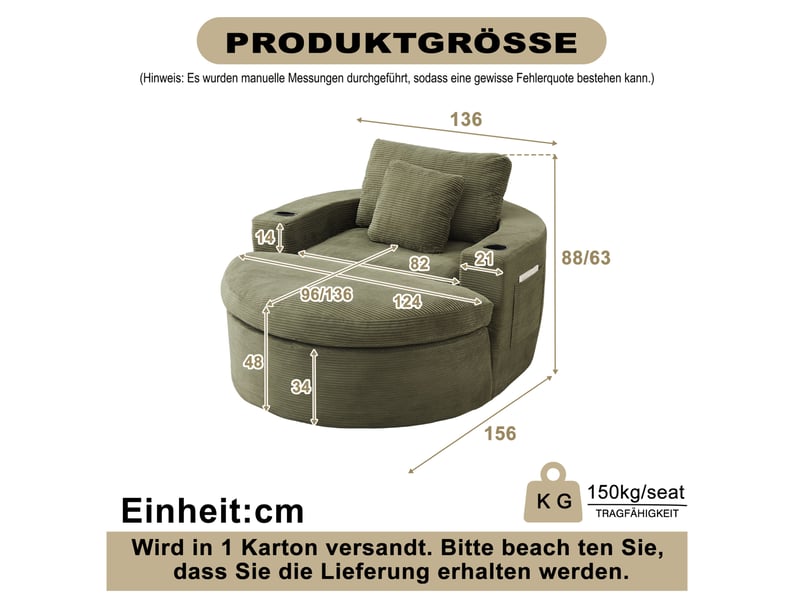 Fauteuil 1 place avec repose-pieds amovible en velours côtelé vert evryae - Conforama E