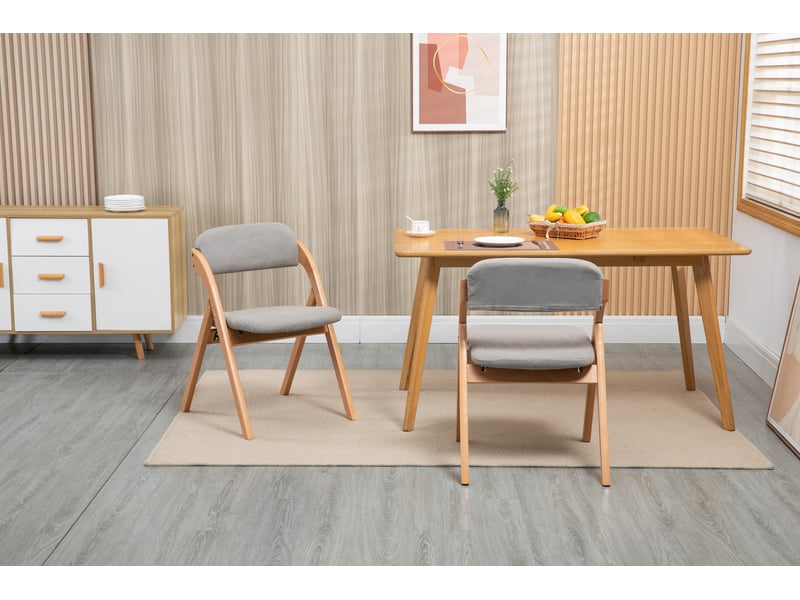  Chaises de salle à manger lot de 2 pliantes  - assise rembourrée, housse amovible, bois massif gris  - Conforama E