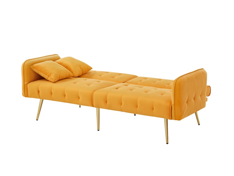  Canapé-lit 2 places 215x81,5 cm convertible, dossiers et accoudoirs réglables, bois, jaune  - Conforama A
