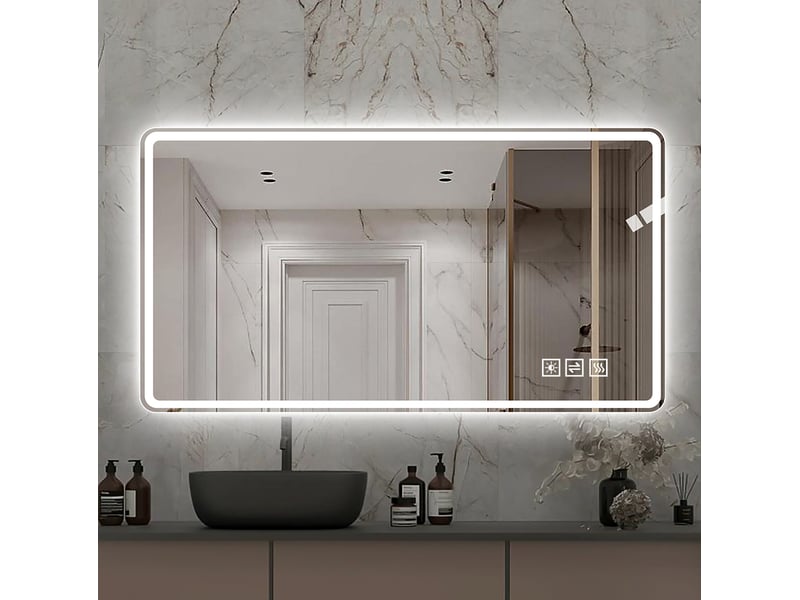  Miroir de salle de bain led 100 x 60 cm argenté en verre et métal, anti-buée à luminosité réglable  - Conforama B