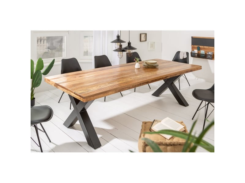  Table de salle à manger loden – bois massif de manguier verni – 240 cm – style industriel  - Conforama B