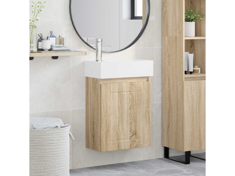  Meuble de rangement salle de bain avec robinet chêne sonoma shl8942  - Conforama B