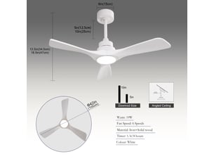 Ventilateur de plafond avec lumières 106 cm silencieux cc led à intensité variable télécommande mode étéhiver bois blanc