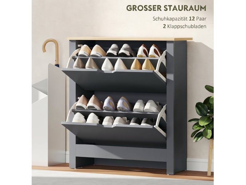  Meuble à chaussures,72x26x80 cm,2 abattants avec rangement,mdf,gris foncé  - Conforama D