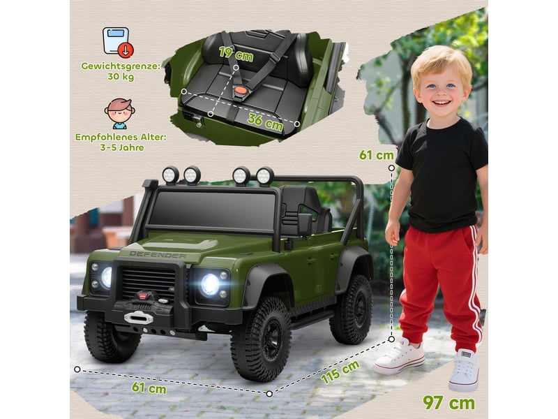  Voiture électrique pour enfants, fonctionne sur batterie 12 v, télécommande, fonction musicale, klaxon, lumières led, verte  - Conforama E