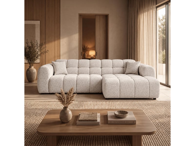  Canapé d'angle en tissu beige - angle droit  - Conforama E