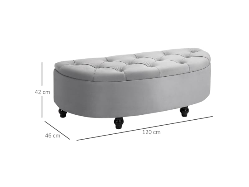  Banc coffre gris en velours, bois d’hévéa, avec rangement, pour chambre et salon  - Conforama C