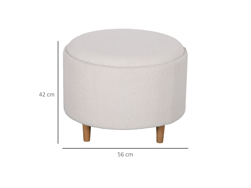  Pouf de rangement rond 56 x 56 x 42 cm blanc en polyester, couvercle rabattable, salon ou chambre  - Conforama C