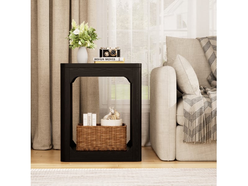  Tables de chevet lot de 2 avec double niveau de rangement, finition noire mate, pour chambre, salon ou bureau, en mdf  - Conforama D
