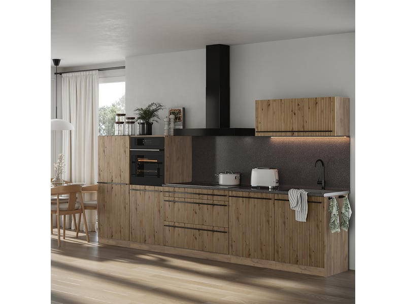 Vicco cuisine, chêne artisanchêne doré, 340cm plan de travail anthracite - Conforama C