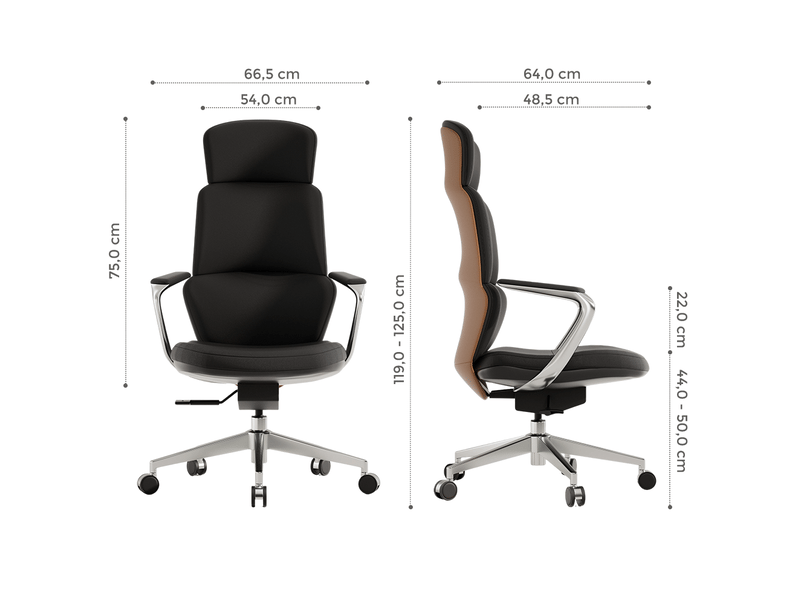 Fauteuil de bureau en cuir 66,5x64x119 cm – noir et marron – inclinaison verrouillable jusqu'à 127° - Conforama B