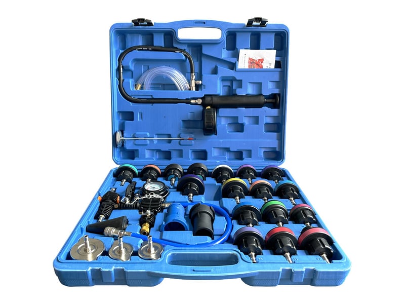  Kit testeur pression circuit refroidissement &amp; outil purge vide liquide refroidissement 28 pièces  - Conforama B