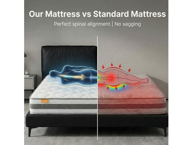  Matelas à ressorts ensachés 7 zones très ferme avec deux couches de mousse en polyester blanc 160 × 200 × 25 cm  - Conforama C