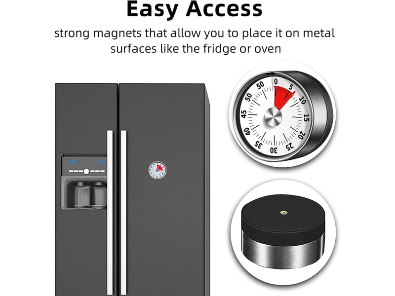  Minuteur de cuisine, magnétique en acier inoxydable,mécanique 60 minutes avec réveil puissant, pour la cuisine apprentissage pâtisserie No Commercial reference - Conforama C