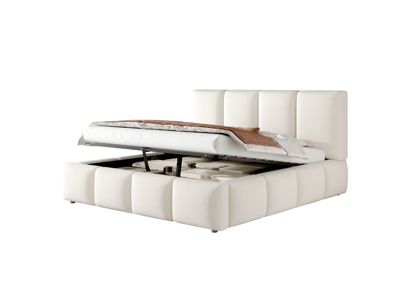 Lit coffre 2 places 180x200 cm avec sommier bouclé blanc - Conforama A