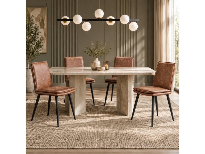  Chaises de salle à manger lot de 4 en pu avec coussin double couche, dossier ergonomique et pieds en métal marron  - Conforama B