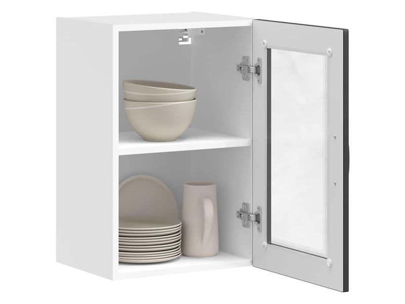  Meuble de rangement, armoire murale de cuisine avec porte en verre porto noir  - Conforama D