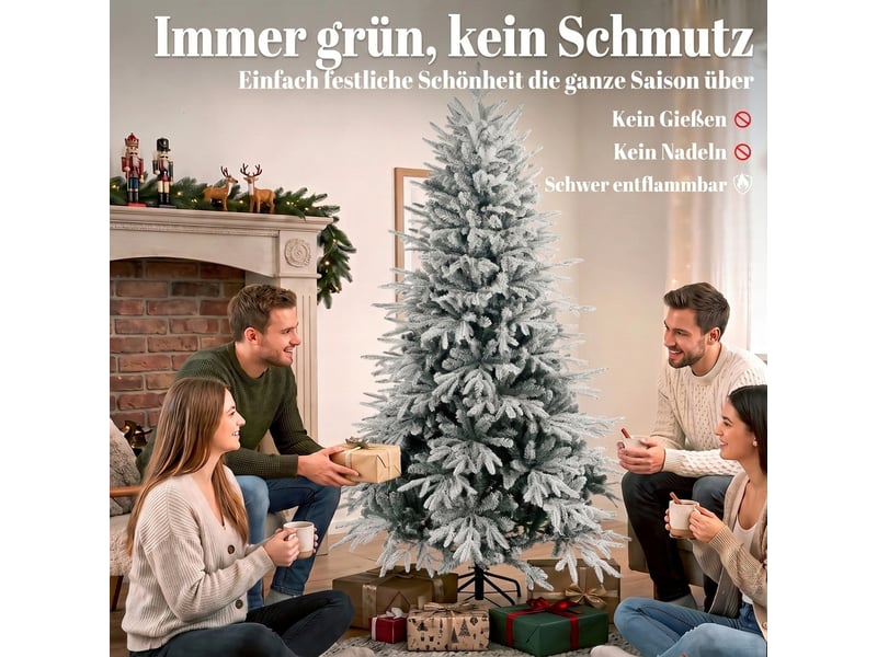  Sapin de noël enneigé de 180 cm avec 1920 branches, système de pliage, artificiel, complet  - Conforama D