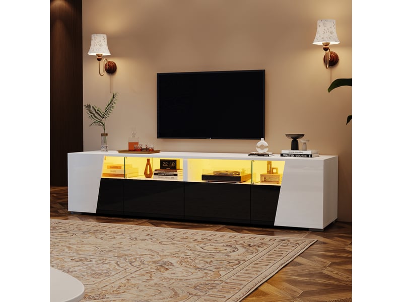  Meuble tv modenvie led 180 x 38,5 x 45 cm mdf et verre blanc et noir  - Conforama B