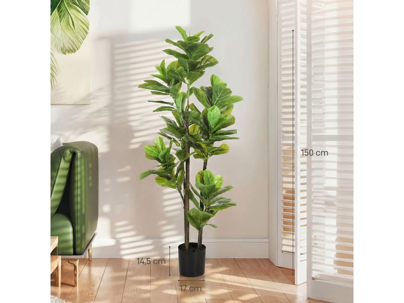 Lot de 2 plantes artificielles intérieures 150 cm, fausse plante à figuier lyre avec pot en ciment, vert  - Conforama E