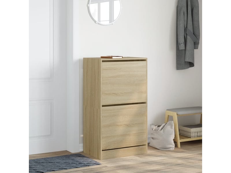  Meuble à chaussure | armoire à chaussures 2 tiroirs rabattables chêne sonoma shl3631  - Conforama C