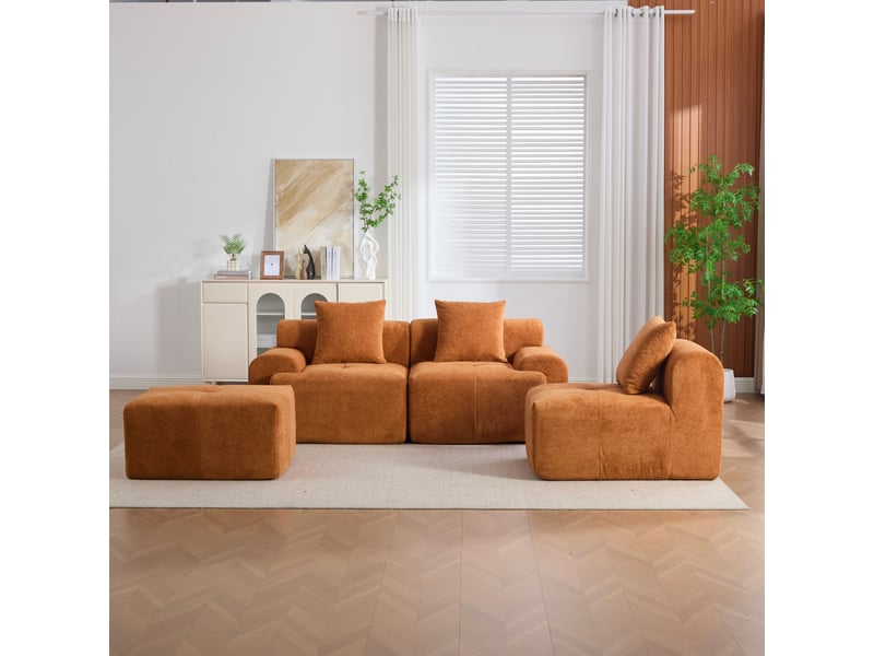 Canapé d'angle modulable 3 places en mousse à mémoire de forme - lpospi - tissu côtelé orange, 268 × 102 × 78 cm - Conforama C