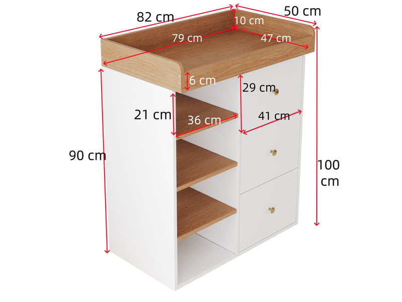 Commode à langer 2 en 1 avec 2 tiroirs et rangements ouverts, barrière amovible, pour chambre d'enfant, 82 × 50 × 100 cm - Conforama E