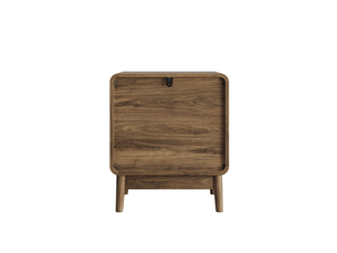 Table de nuit 48 x 38 x 56 cm marron noyer en mdf, 2 tiroirs à relief géométrique et pieds en bois