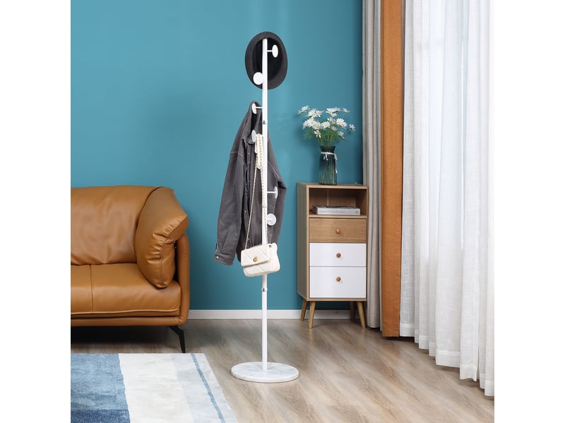  Porte-manteau en acier avec 8 crochets et base ronde en marbre, 35 x 35 x 170 cm, blanc  - Conforama D