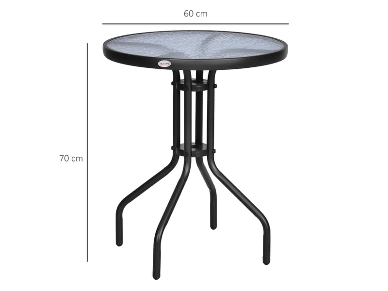  Table de jardin ronde 60 x 60 x 70 cm noire en métal, plateau en verre de sécurité à motif ondulé  - Conforama C