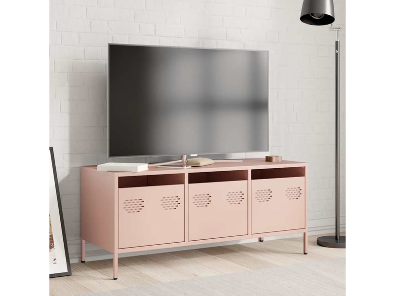  Meuble tv - banc tv - meuble de rangement rose 101,5x39x43,5 cm acier laminé à froid  - Conforama C