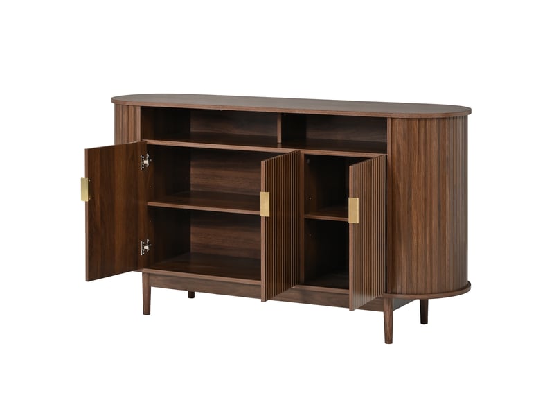  Buffet 140 x 40 x 78 cm, 3 portes, façades à lignes verticales, pieds en pin, mdf et panneau de particules, noyer evarich - Conforama D