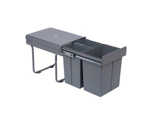 Poubelle coulissante sous évier 3 bacs 40l en acier gris 48x34,2x41,8 cm